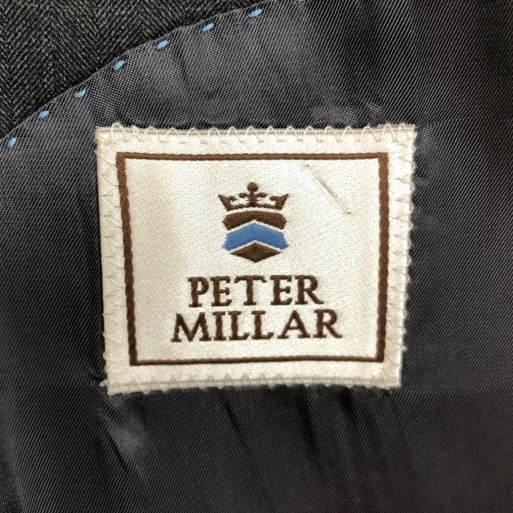 PETER MILLAR Windowpane 100% Wool Jacket 44R Charcoal Gray Blazer Coat Canada